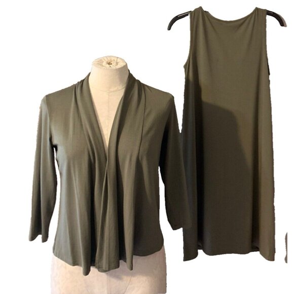 J Jill Dress W Jacket Olive Green PXS Petite Extra Small P XS 0 2 4 NWT Washable - Picture 2 of 9